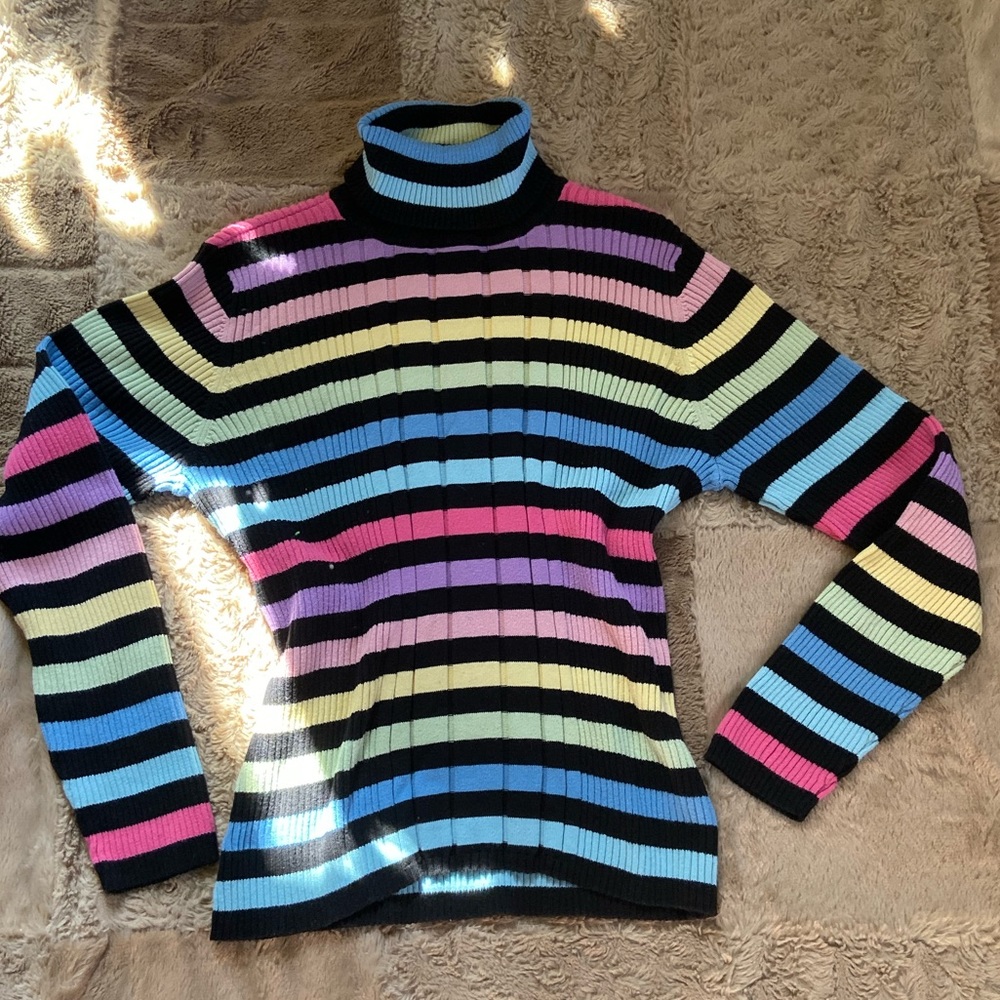 Pastel Rainbow Stretchy Turtleneck Sweater